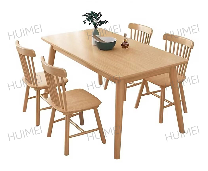Huimei Ensemble de table à manger pour professeur en bois avec 4 chaises (finition grain de bois) HMZX-015