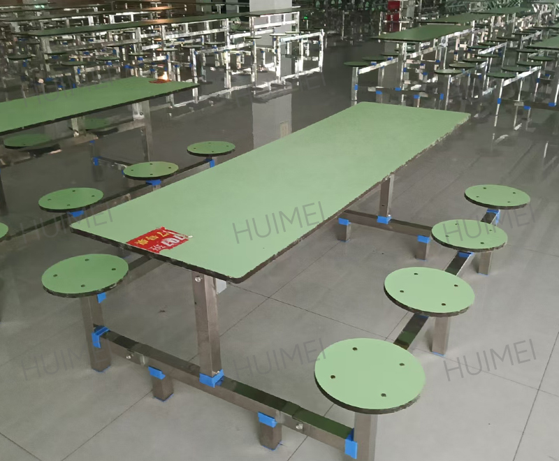 Huimei Table de cantine étudiante intégrée avec tabourets ronds fixes (vert) HMZX-013