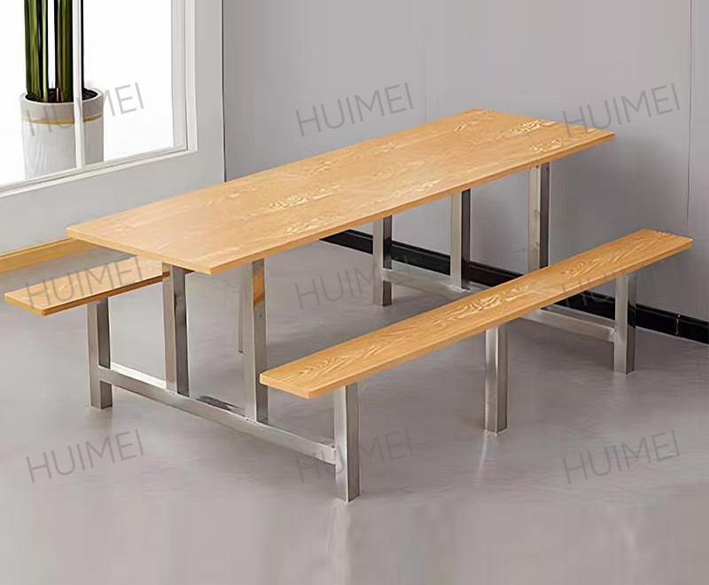 Table à manger pour étudiants de la cafétéria de l'école Huimei avec bancs (finition grain de bois) HMZX-012